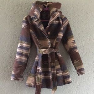 Belted peacoat with hood